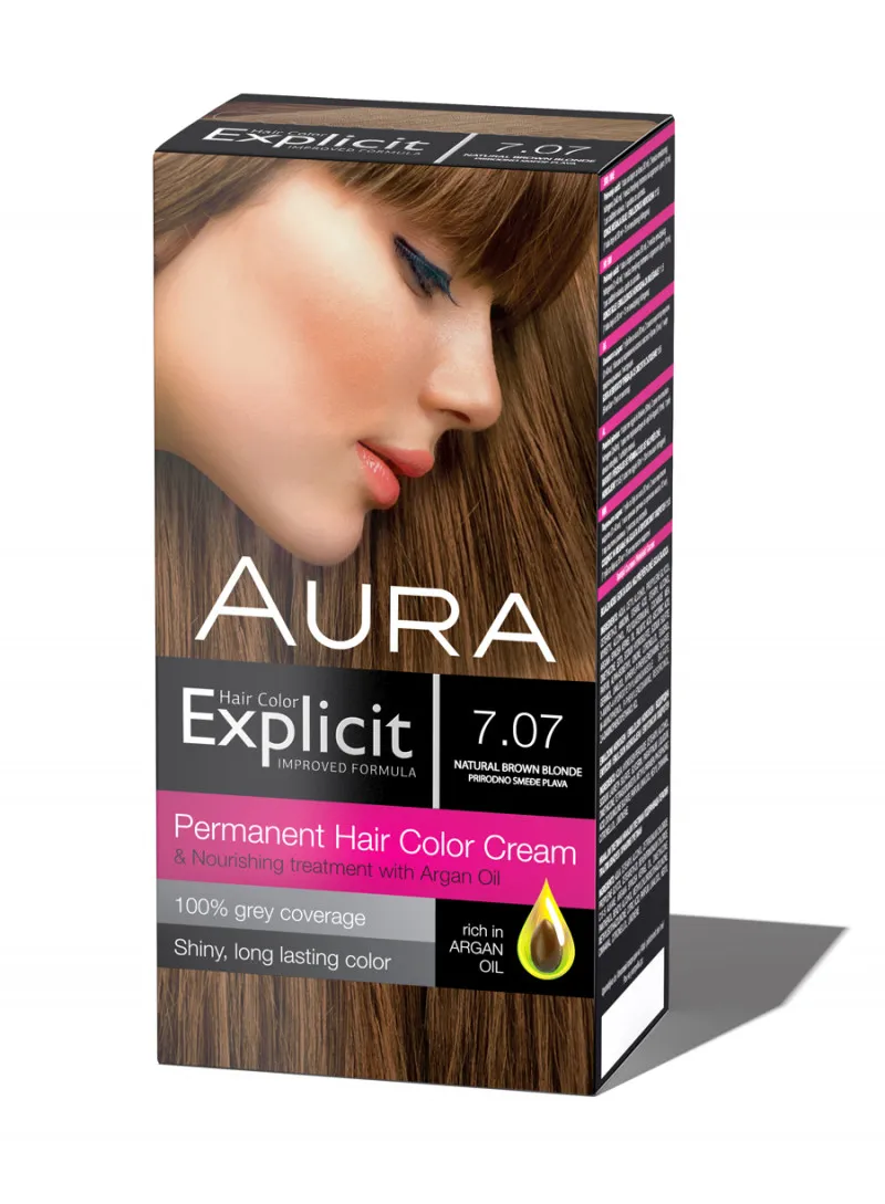 Set za trajno bojenje kose EXPLICIT 7.07 Natural Brown / Prirodno smeđe plava 