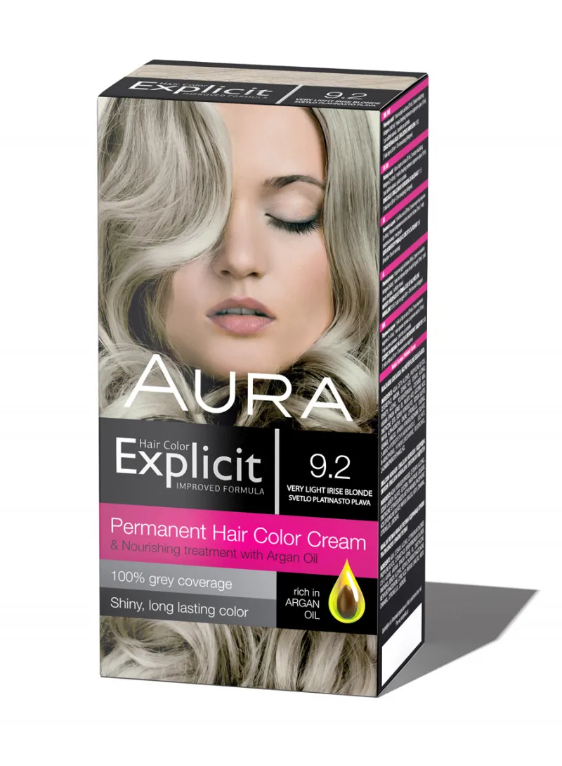 Set za trajno bojenje kose EXPLICIT 9.2 Very light irise / Svetlo platinasto plava 