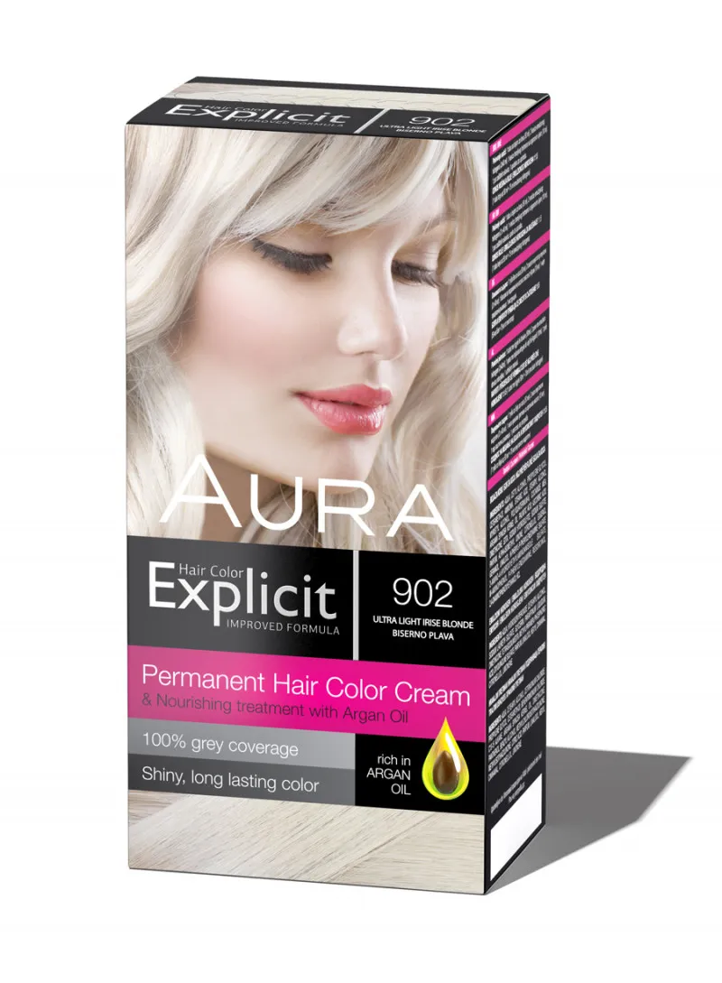 Set za trajno bojenje kose EXPLICIT 902 Ultra light irise blonde / biserno plava 